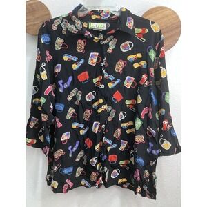 Loco Lindo Womens XL Black Summer Accessories Vacation Resort Button-Up Shirt